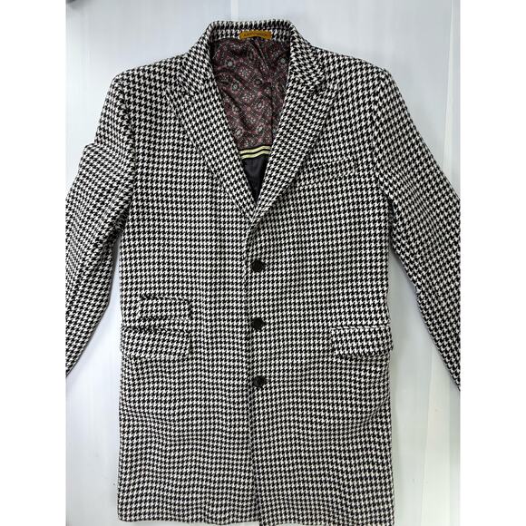 ALBERTO NARDONI Wool Classic Black White Herringbone Long Overcoat Sz XL-XXL - Picture 3 of 10